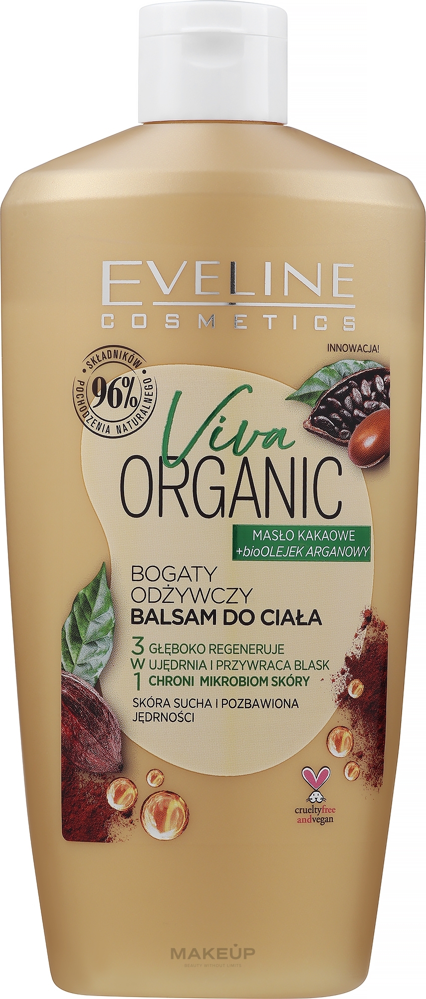 Насыщенный питательный лосьон для тела "Масло какао и аргановое масло" - Eveline Cosmetics Viva Organic Cacao Oil And Argan Oil — фото 350ml