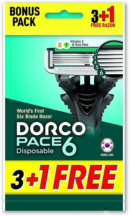 Бритва одноразовая с 6 лезвиями, 4 шт. - Dorco Pace Disposable 6 — фото N1