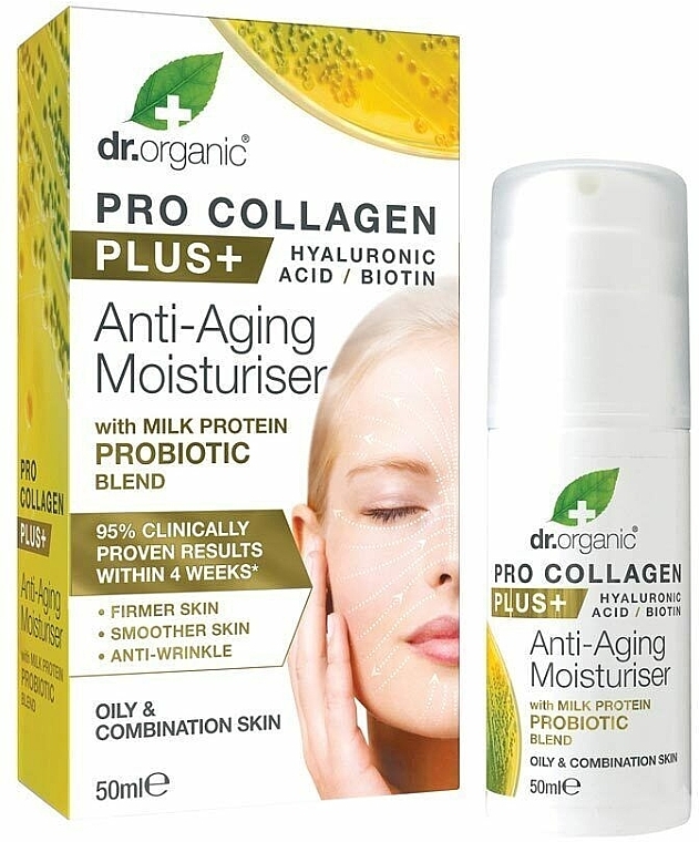 Антивіковий крем для обличчя з пробіотиком - Dr. Organic Pro Collagen Plus+ Anti Aging Moisturiser With Probiotic — фото N1
