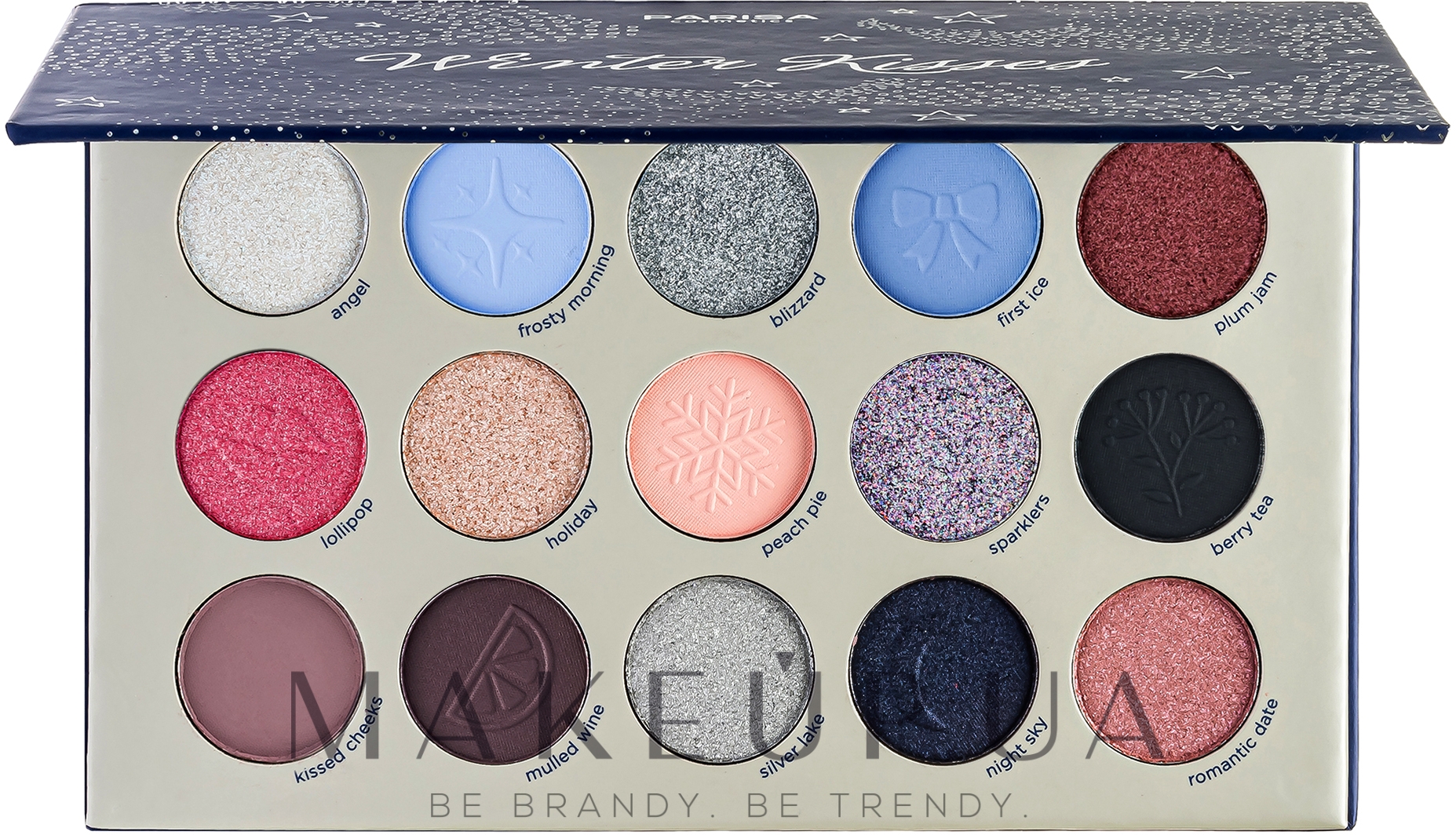 Палетка тіней для повік, 15 відтінків - Parisa Cosmetics Winter Kisses Eyeshadow Palette — фото Ice Love