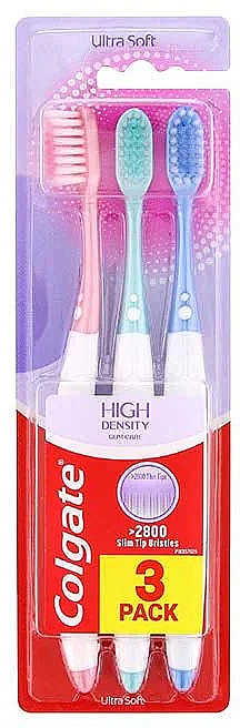 Набор зубных щеток, ультра-мягкие, розовая+бирюзовая+голубая - Colgate High Density Gum Care — фото N1