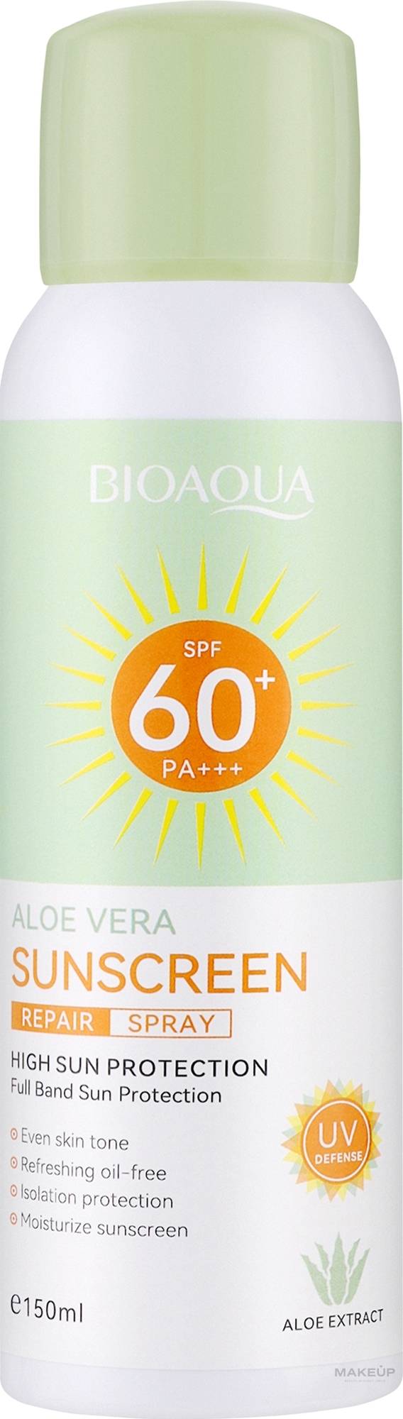 Сонцезахисний спрей з екстрактом алое вера - Bioaqua Aloe Vera Sunscreen Repair Spray SPF60+ — фото 150ml