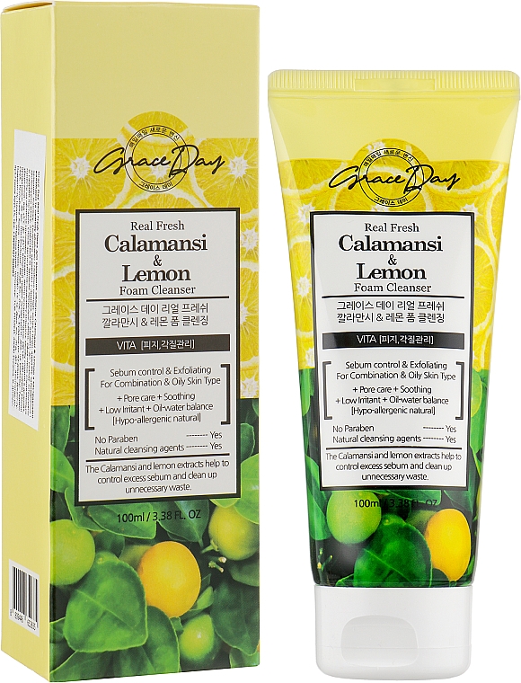 Пінка для вмивання обличчя з екстрактами каламансі й лимона - Grace Day Real Fresh Calamansi Lemon Foam Cleanser — фото N2