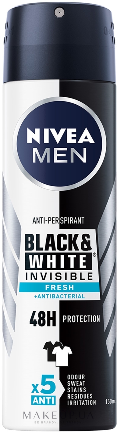 Антиперспирант "Черное и Белое невидимый: свежий", спрей - NIVEA MEN Black & White Invisible Fresh Anti-Perspirant — фото 150ml
