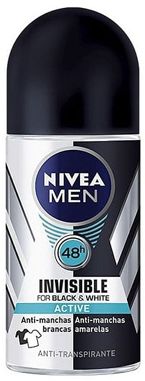 Шариковый дезодорант-антиперспирант - NIVEA Men Black & White Invisible Active Deodorant Roll On — фото N1