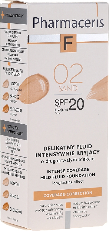 Деликатный тональный флюид SPF20 - Pharmaceris F Intense Coverage Mild Fluid Foundation SPF20 — фото N3