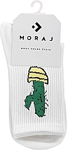 Женские длинные носки с широкими манжетами и забавным узором, 1 пара, белые с кактусом - Moraj — фото N1