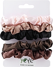 Набор атласных резинок для волос, 5шт, розовая + бежевая + светло-коричневая + темно-коричневая + черная - Yeye — фото N1