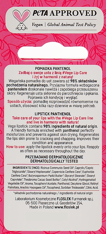 Помада з пантенолом - Floslek Vege Lip Care Soft Lipstick Panthenol — фото N3