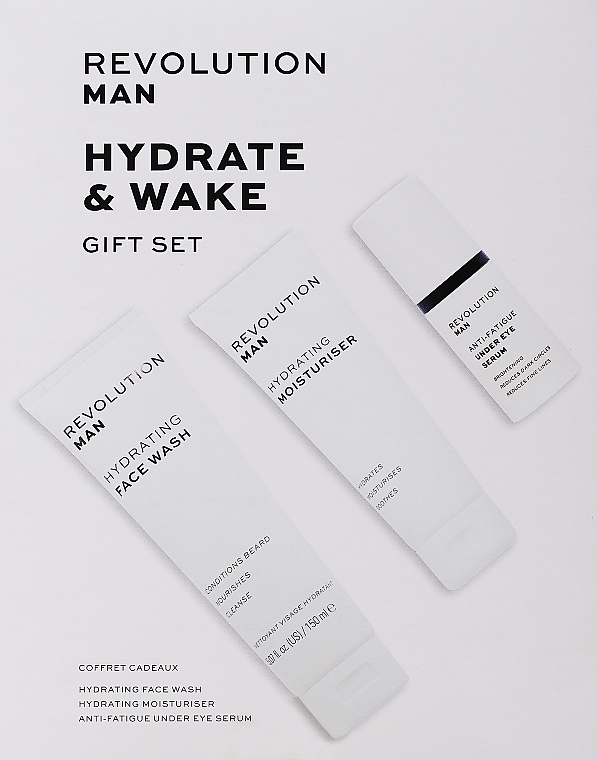 Набір - Revolution Skincare Man Hydrate & Wake Gift Set (eye/ser/15ml + f/wash/150ml + f/cr/75ml) — фото N1