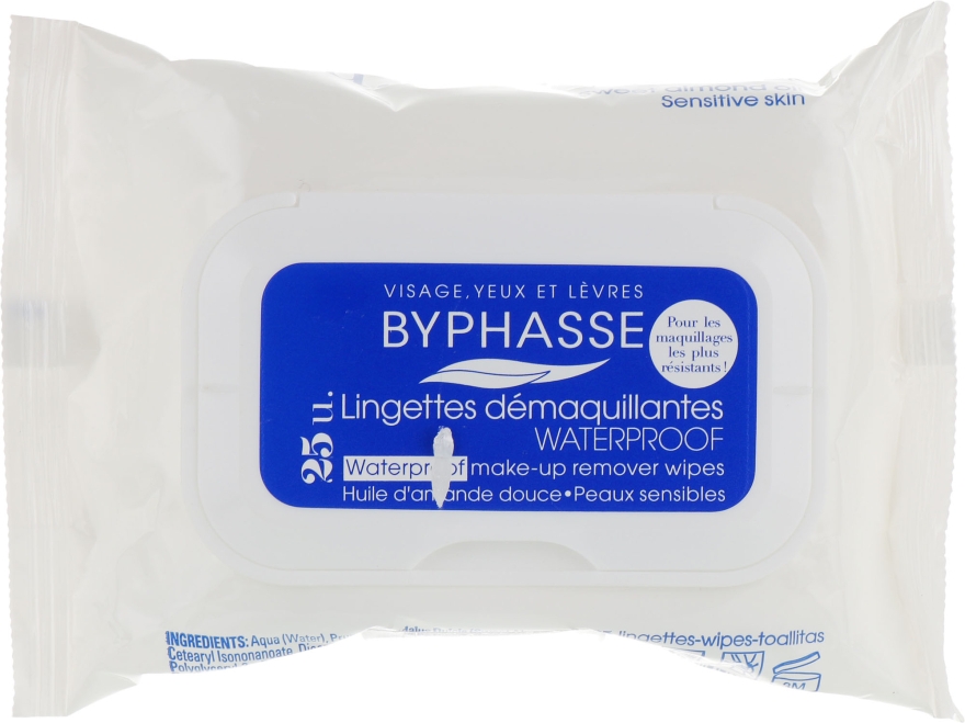 Салфетки очищающие для снятия водостойкого макияжа - Byphasse Waterproof Make-up Remover Wipes Sensitive Skin