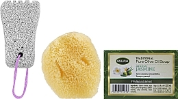 Набір, мило з ароматом жасмину, біла пемза - Kalliston (soap/100g + stone/1pcs + sponge/1pcs) — фото N1