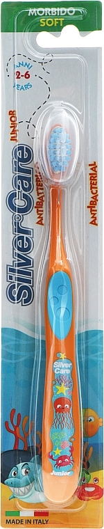 Дитяча зубна щітка "Silver Care Junior" від 2 до 6 років, помаранчево-голуба - PresiDENT — фото N1