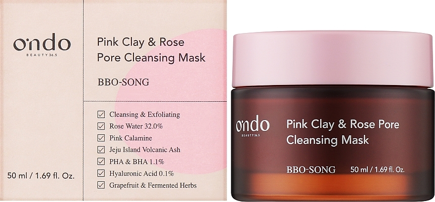 Очищувальна маска з рожевою глиною й трояндою - Ondo Beauty 36.5 Pink Clay & Rose Pore Cleansing Mask — фото N2