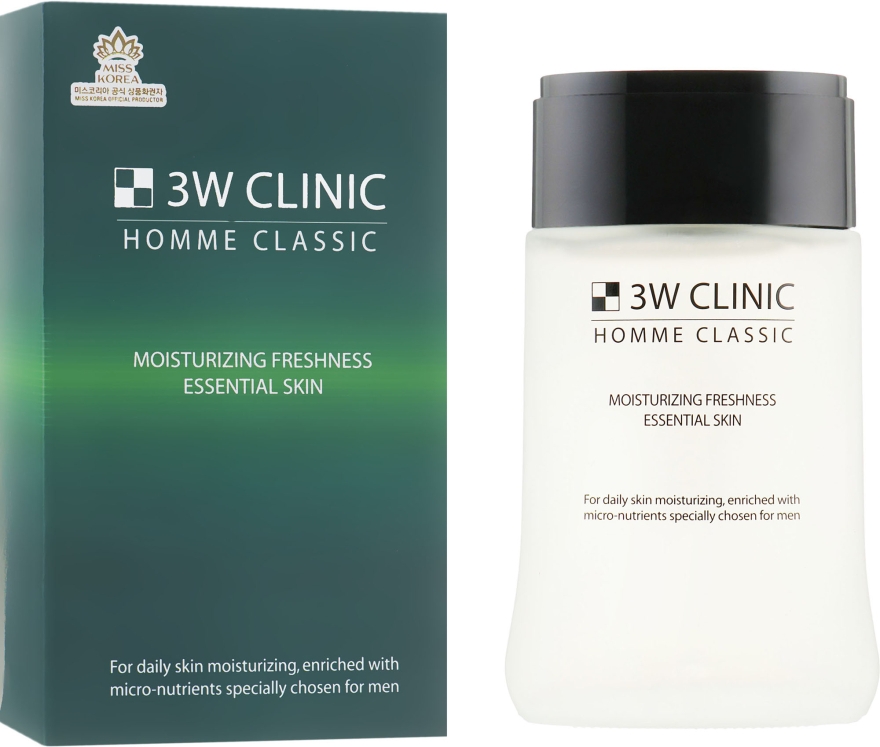Чоловічий зволожувальний освіжальний тонер - 3w Clinic Homme Classic Moisturizing Freshness Essential Skin — фото N1