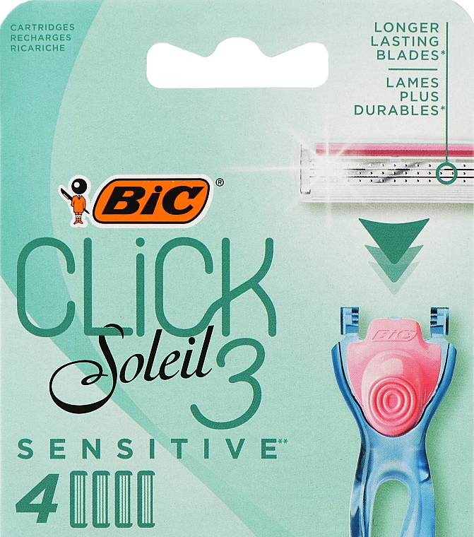 Сменные кассеты для бритья, 4 шт - Bic Click 3 Soleil Sensitive — фото N1