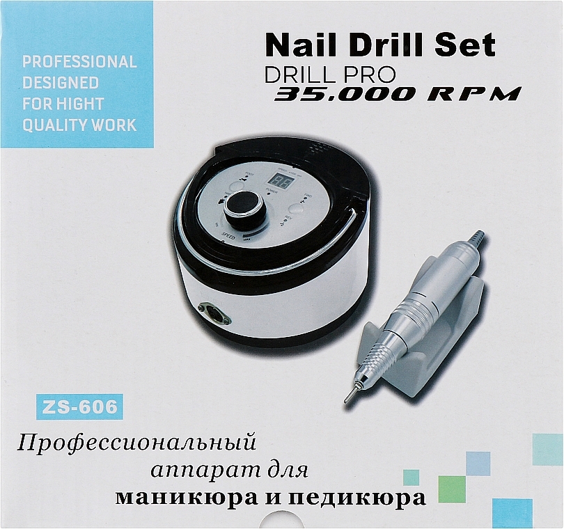 Фрезер для манікюру та педикюру ZS-606 White Professional, 65W/35000 об. + 6 покращених фрез - Nail Drill — фото N7