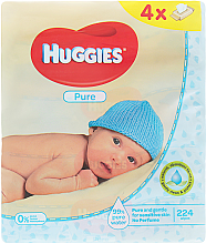 Духи, Парфюмерия, косметика УЦЕНКА Детские влажные салфетки Pure, 4х56шт - Huggies *