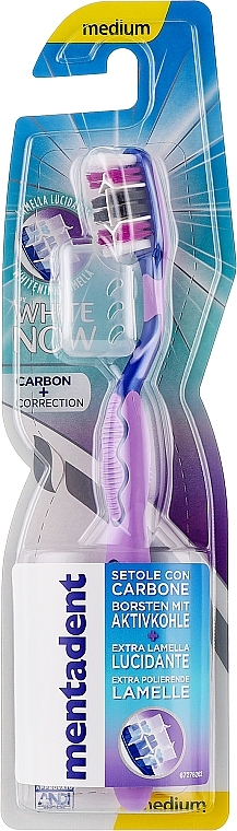 Зубная щетка средней жесткости, сиреневая - Mentadent White Now Carbon + Correction — фото N1