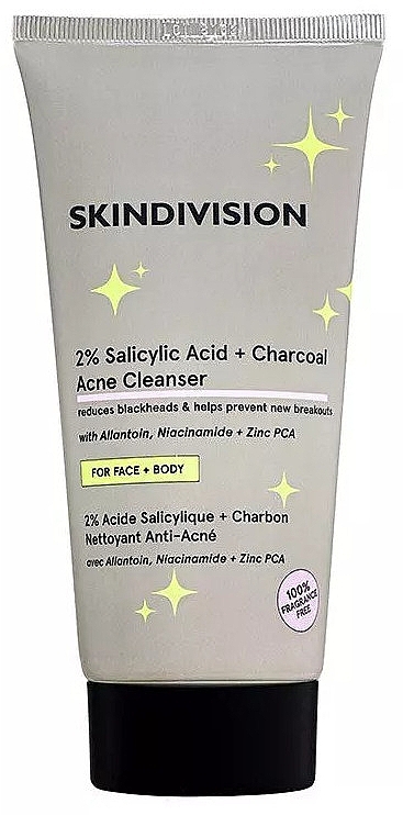 Очищающее средство от прыщей - SkinDivision 2% Salicylic Acid + Charcoal Acne Cleanser — фото N1