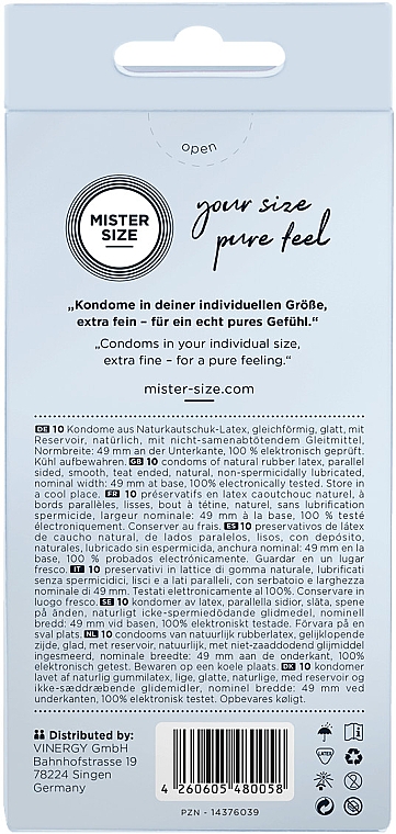 Презервативи латексні, розмір 49, 10 шт. - Mister Size Extra Fine Condoms — фото N3