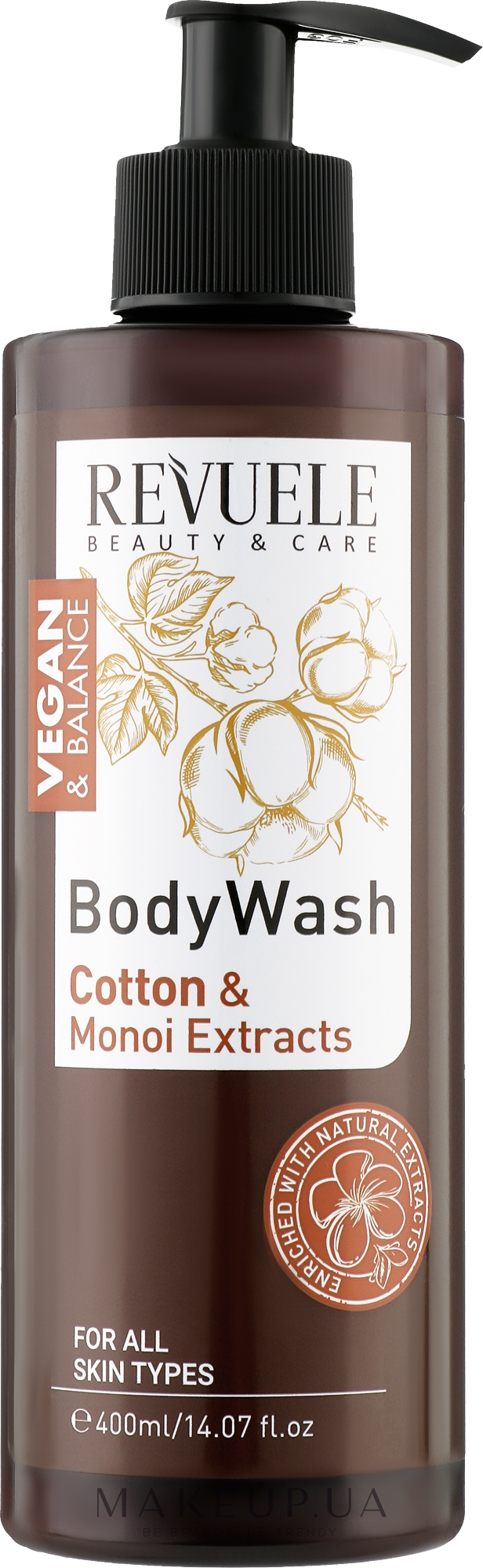 Гель для душу "Бавовняна олія й екстракт моної" - Revuele Vegan & Balance Cotton Oil & Monoi Extract Body Wash — фото 400ml