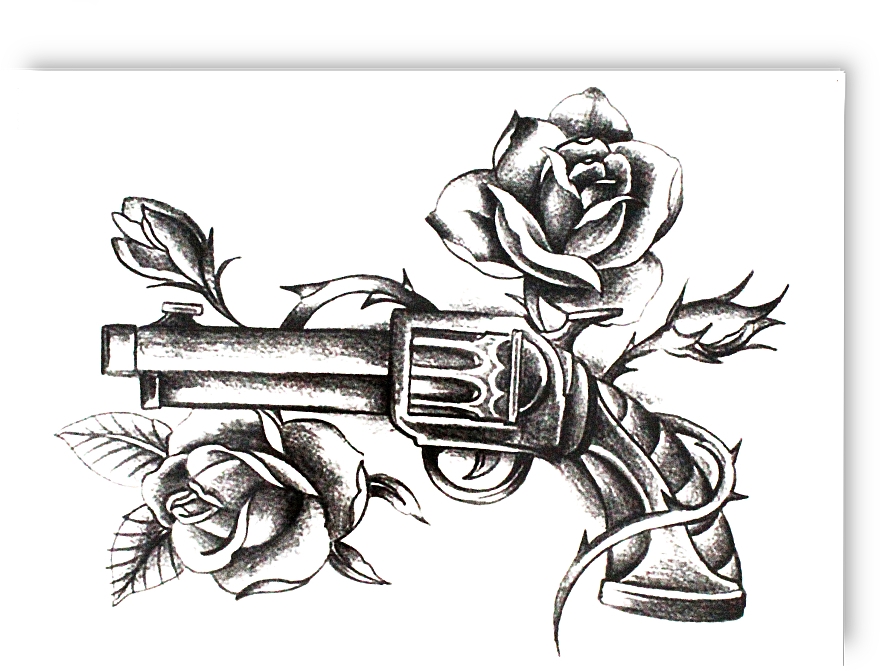 Тимчасові тату "Пістолет у трояндах" - Ne Tattoo — фото N2