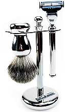 Парфумерія, косметика Набір для гоління - Golddachs Finest Badger, Mach3 Metal Chrome (sh/brush + razor + stand)