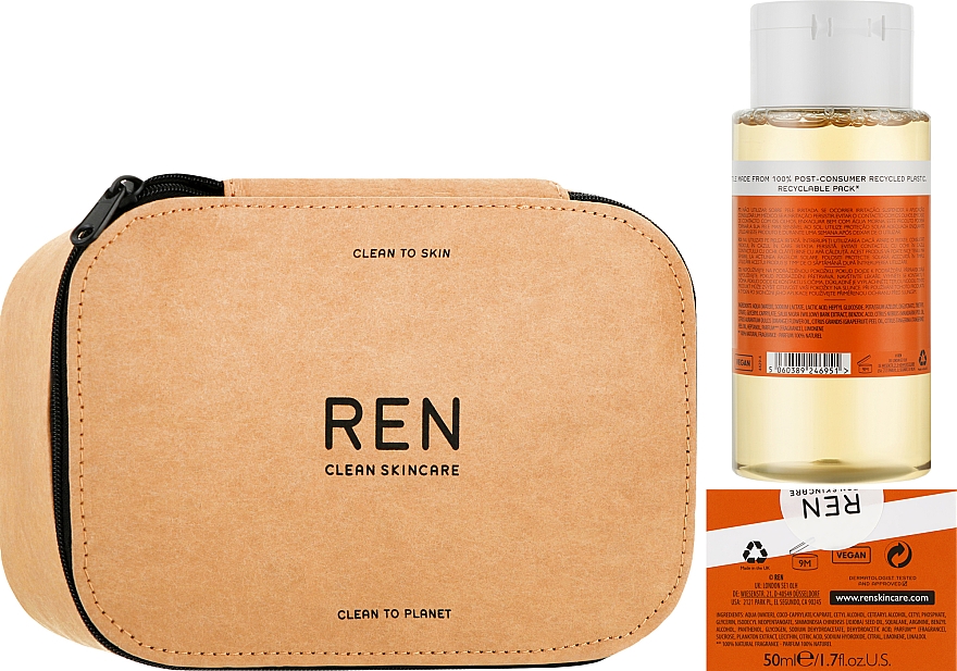 Набор для лица - REN Clean Skincare Xmas 2021 All Is Bright (tonic/250ml + cr/50ml + cosmetic bag/1pc) — фото N2
