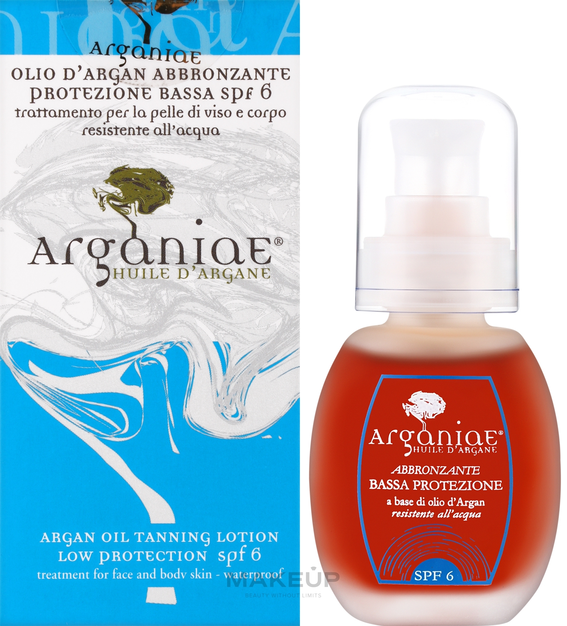 Солнцезащитное масло на основе арганового масла, SPF 6 - Arganiae Argan Oil Tanning Lotion SPF 6 — фото 30ml