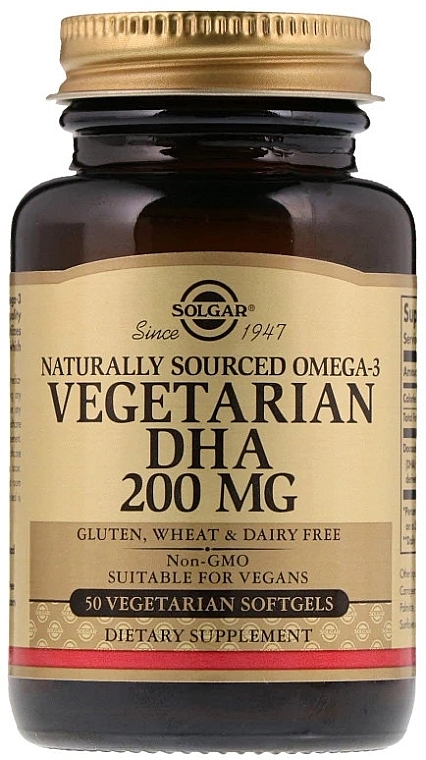 Дієтична добавка "Натуральна Омега-3 ДГК", 200 мг, капсули - Solgar Naturally Sourced Omega-3 Vegetarian DHA — фото N1