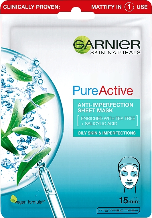 Тканинна маска для обличчя - Garnier Skin Naturals Pure Active Anti-Impeffection Sheet Mask