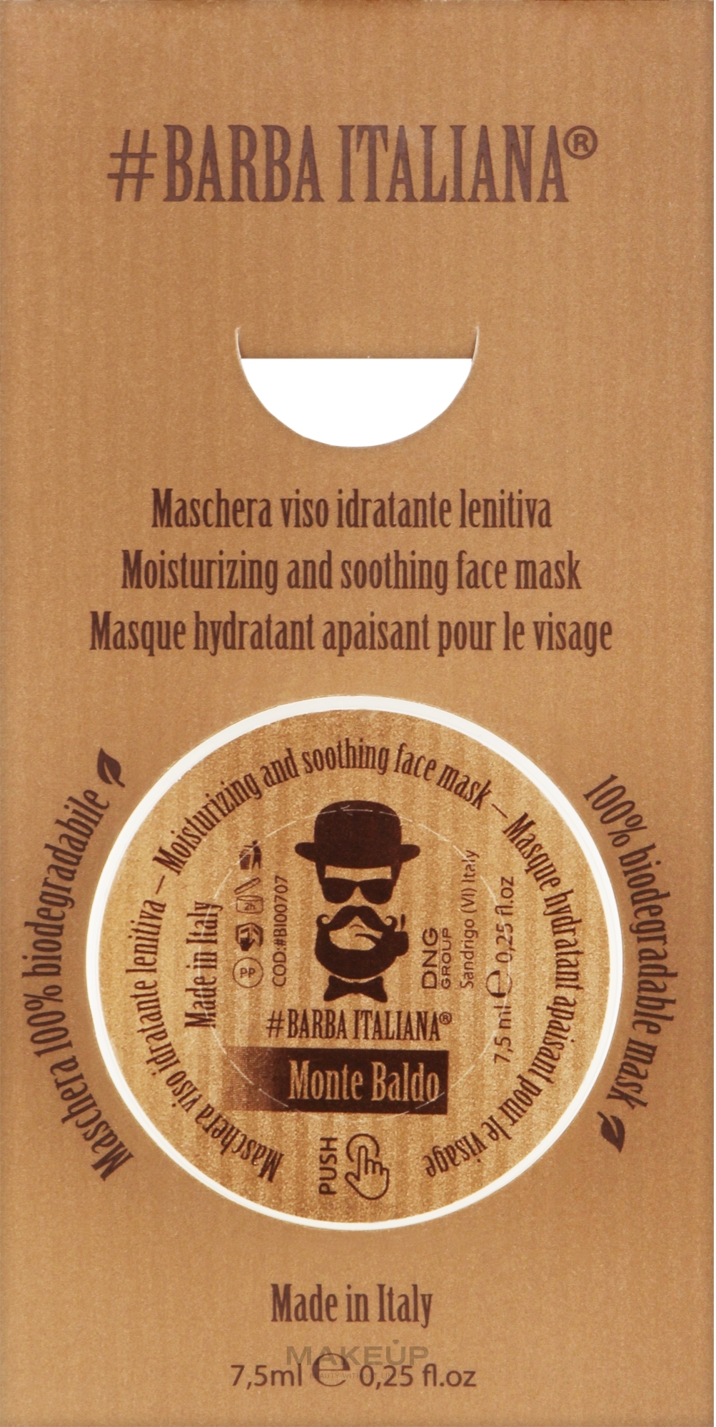 УЦІНКА Зволожувальна та заспокійлива маска для обличчя - Barba Italiana Monte Grappa * — фото 7.5ml