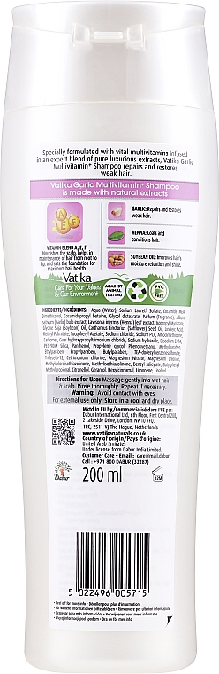 Мультивитаминный шампунь с экстрактом чеснока - Dabur Vatika Garlic Multivitamin+ Shampoo Repair & Restore — фото N2