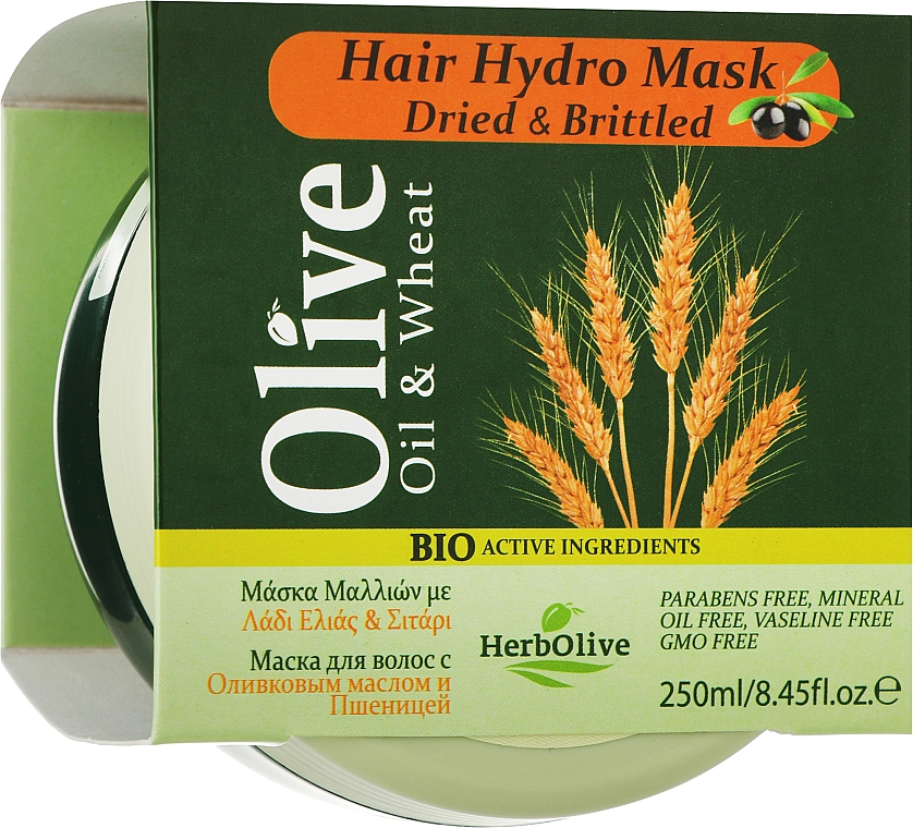 Маска для сухого волосся з пшеницею та олією оливи - Madis HerbOlive Hydro Hair Mask Olive Oil & Wheat — фото N2