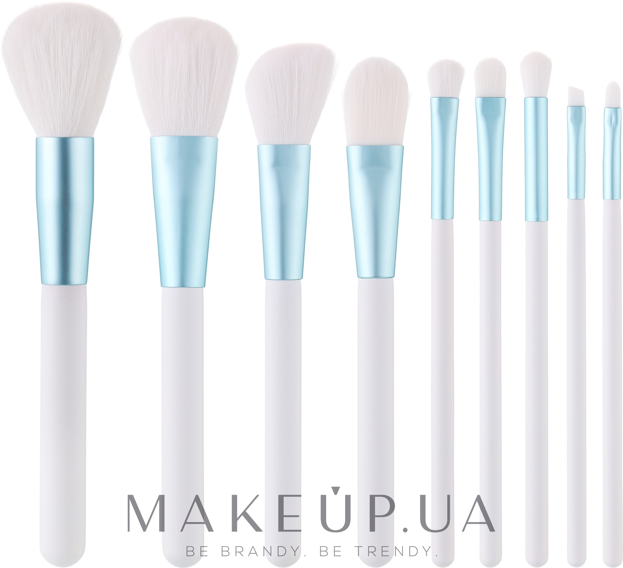 Набір пензлів для макіяжу, 9 шт., білі з блакитним - Tools For Beauty MiMo White Set — фото 9шт