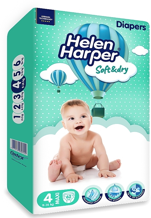 Детские подгузники Soft&Dry Maxi 4, 9-14 кг, 62 шт. - Helen Harper — фото N2