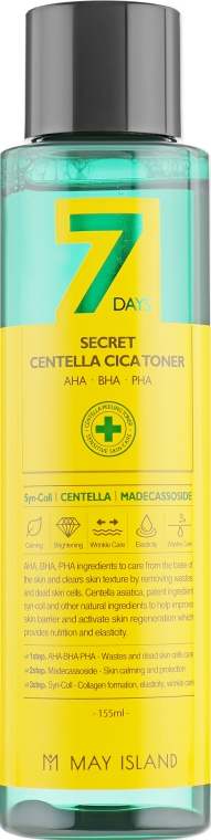 Тонер для обличчя з екстрактом азіатської центели - May Island 7 Days Secret Centella Cica Toner — фото N2