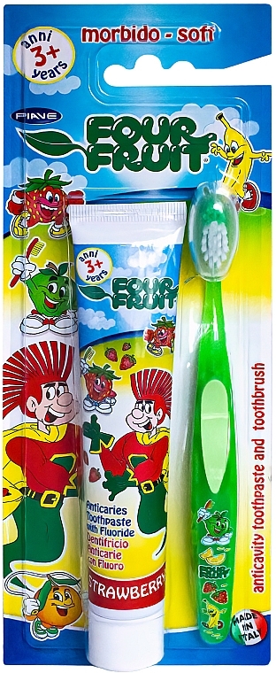 УЦІНКА Набір для дітей від трьох років - Piave Four Fruit (toothpast/50ml + toothbrush/1pc) * — фото N1