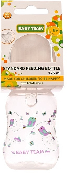 Пляшечка для годування із силіконовою соскою 125 мл, біла - Baby Team — фото N1