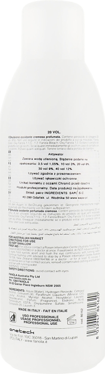 Окислювач 20 vol 6% - Fanola Perfumed Hydrogen Peroxide Hair Oxidant — фото N3
