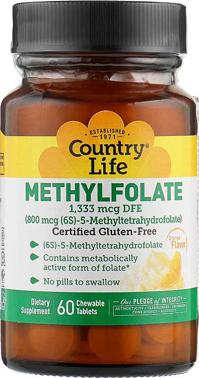 Витамины "Метилфолат" - Country Life Methylfolate 800 Mcg — фото N1
