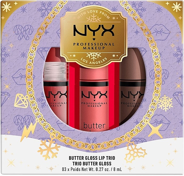 Набір блисків для губ - NYX Professional Makeup X-mas Butter Gloss Trio (lip/gloss/3x8ml) — фото N1