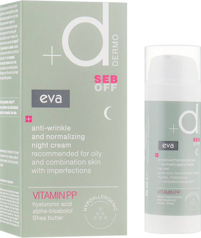 Нічний нормалізувальний крем для обличчя проти зморшок - Eva Dermo Seb Off Anti-Wrinkle Night Cream — фото N1