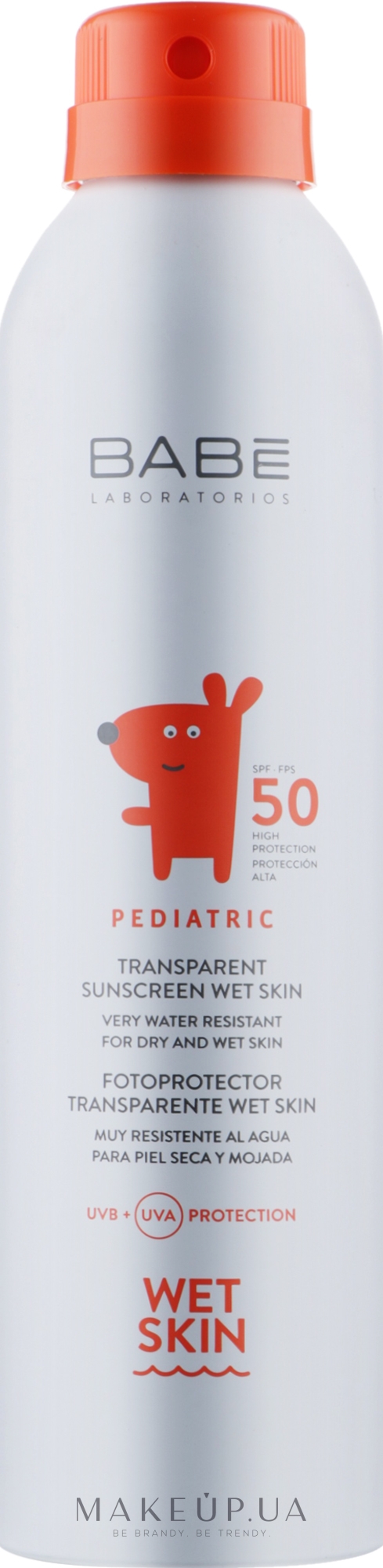 Детский солнцезащитный спрей с матирующим эффектом SPF50 + - Babe Laboratorios Pediatric Wet Skin — фото 200ml
