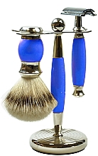 Парфумерія, косметика Набір для гоління - Golddachs Synthetic Hair, Safety Razor Polymer Blue Chrom (sh/brush + razor + stand)