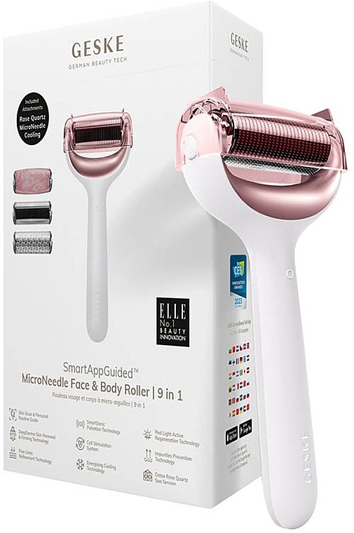 Ультразвуковой ролик для лица и тела - Geske Microneedle Face And Body Roller 9 In 1 White Rose Gold — фото N2