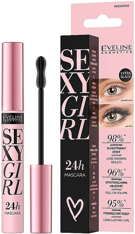 ПОДАРОК! Тушь для ресниц - Eveline Cosmetics Sexy Girl Volumizing Mascara 24h Stronger Long Lash Effect — фото N1