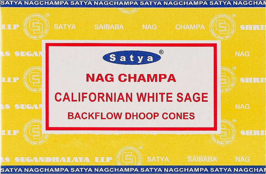Стелющиеся дымные благовония конусы "Белый шалфей" - Satya Californian White Sage Backflow Dhoop Cones — фото N1