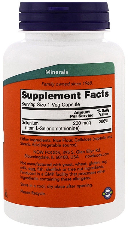 Капсулы "Селен" 200 mcg - Now Foods Selenium Essential Mineral — фото N4